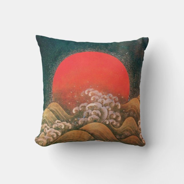 AMATERASU SUN GODDESS red,yellow green brown black Throw Pillow (Front)