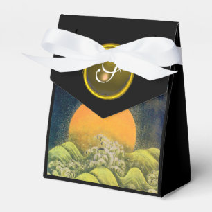 AMATERASU SUN GODDESS,YELLOW GEM MONOGRAM Black Favor Boxes