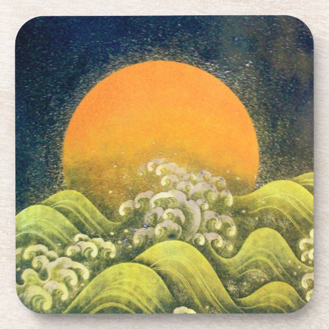 AMATERASU , SUN GODDESS ,yellow green black Beverage Coaster (Front)