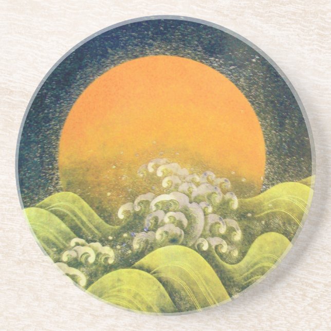 AMATERASU , SUN GODDESS ,yellow green black Drink Coaster (Front)