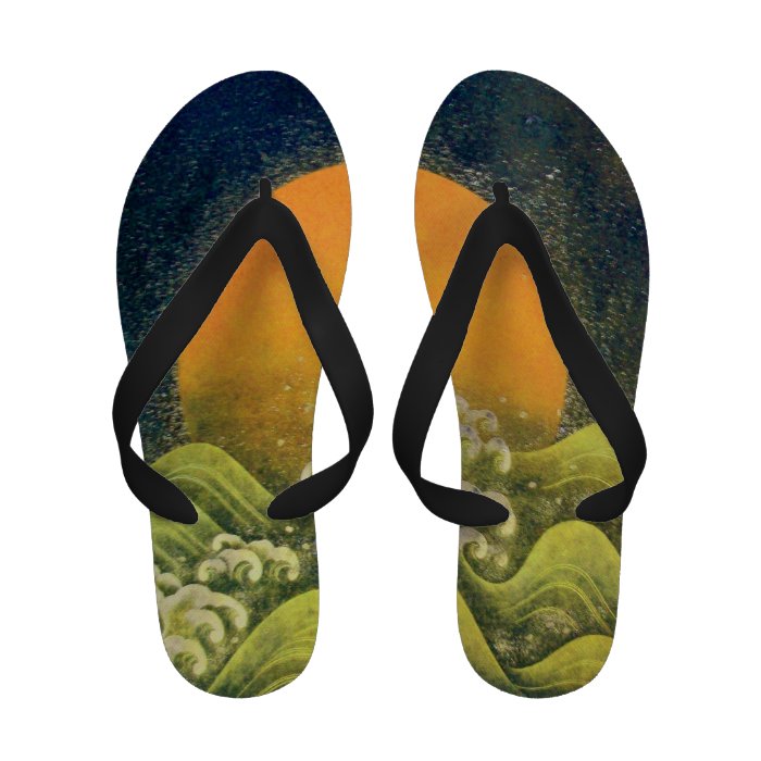 AMATERASU SUN GODDESS yellow green black Flip Flops