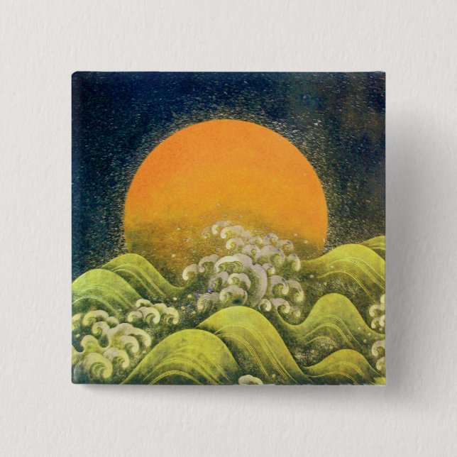 AMATERASU , SUN GODDESS , yellow green black Pinback Button (Front)