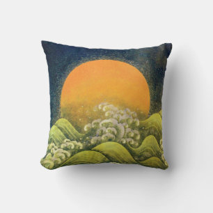 AMATERASU SUN GODDESS yellow green, black Throw Pillow