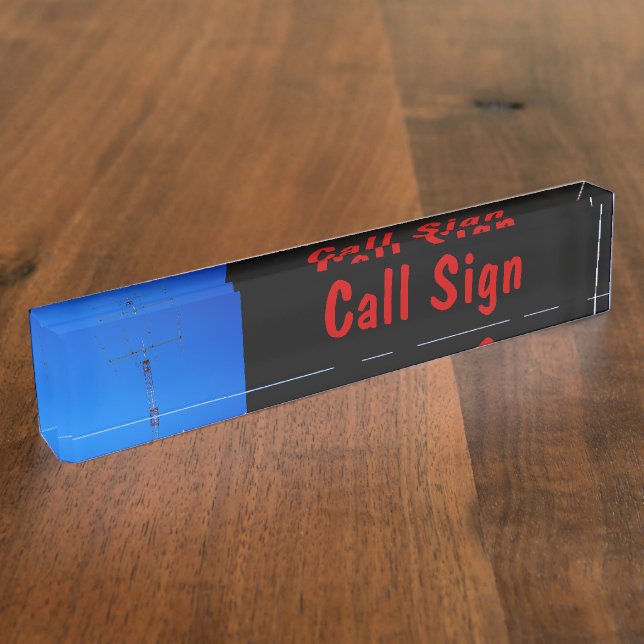 Amateur Radio Call Sign and Antenna 3 black bg Name Plate (Side)