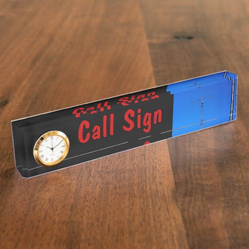 Amateur Radio Call Sign and Antenna 3  Clock Desk Name Plate