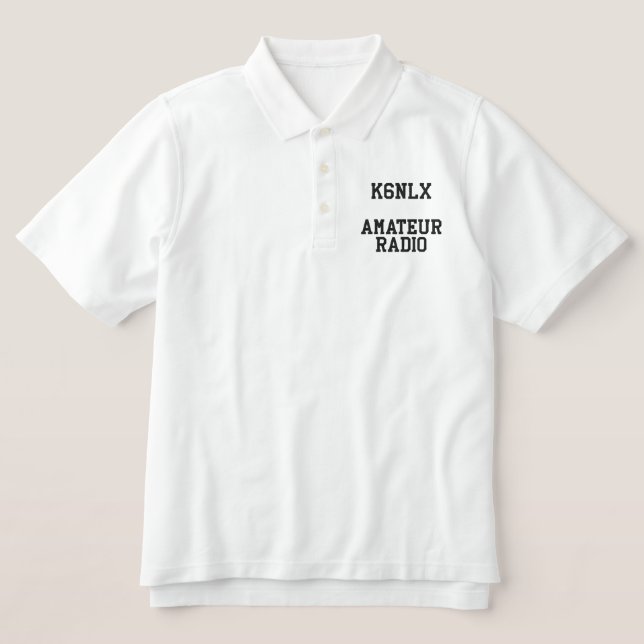 Amateur Radio Call Sign Light Embroidered Polo Shirt (Design Front)