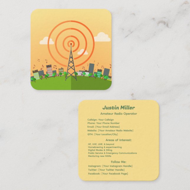 Amateur Radio Square Business Card (Front/Back)