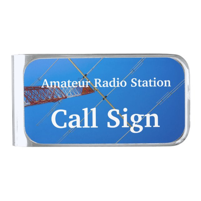 Amateur Radio Station Call Sign Silver Finish Money Clip (Front)