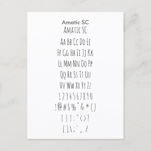 Amatic SC _ Zazzle Font Samplet Sheet Postcard