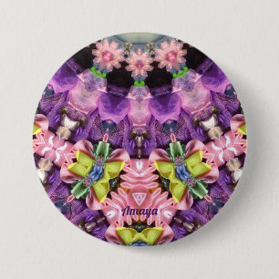 AMAYA ~ Purple Pink Green Yellow BLING Button