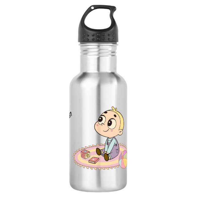Amazed Boy Illustration Stainless Steel Water Bottle (Front)