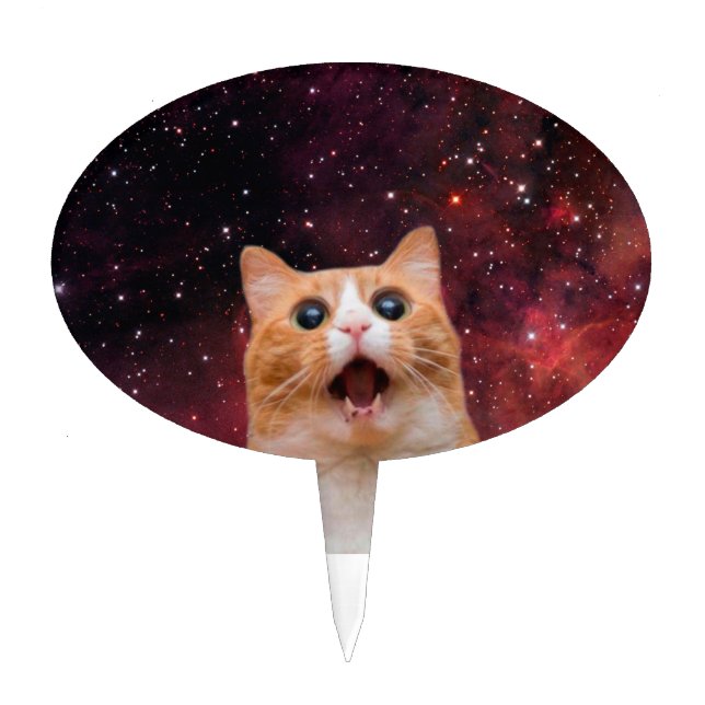 Amazed Space Cat Cake Topper (Front)