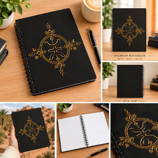 Amazigh Berber Heritage Geometric Symbol Black and Notebook