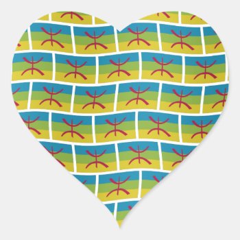 Amazigh Flag Pattern Wallpaper Heart Sticker by Funkyworm at Zazzle