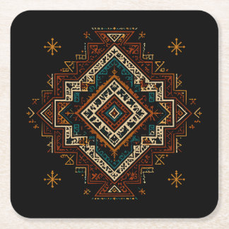 Amazigh Geometric Heritage – Berber Tribal Diamond Square Paper Coaster