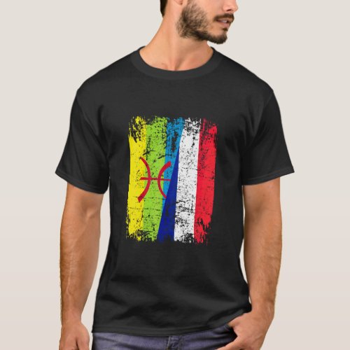 Amazigh Roots Half French Half Kabyl Flag  T_Shirt