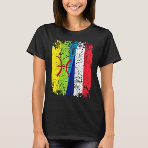 Amazigh Roots Half French Half Kabyl Flag T_Shirt