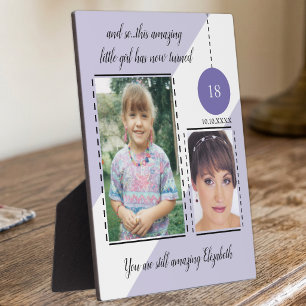 Amazing 18th Birthday name date purple photos Plaque