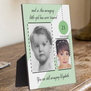 Amazing 21st Birthday name date green photos Plaque