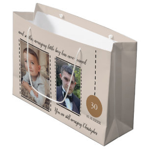 Amazing 30th Birthday name date beige brown photos Large Gift Bag