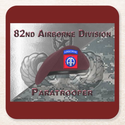 Amazing 82nd Airborne Paratrooper Beret Square Paper Coaster