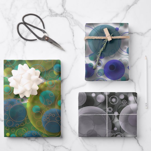 Amazing abstract bubbles and circles wrapping paper sheets (Front)