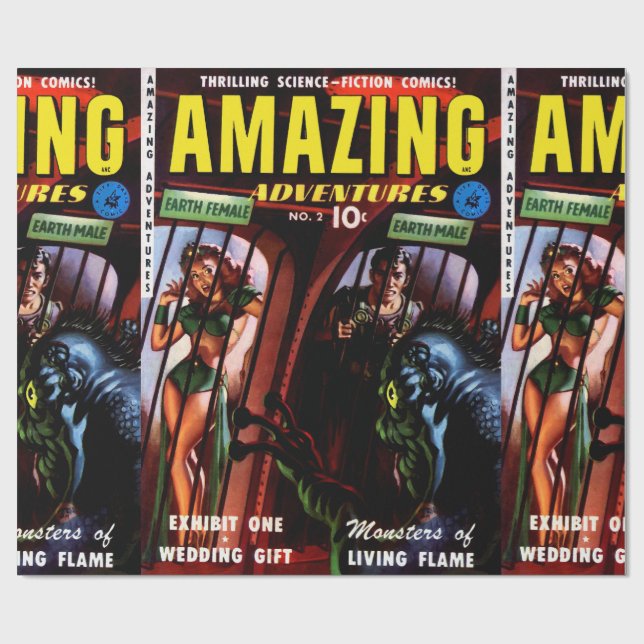 Amazing Adventures #2 Retro Sci Fi Comic Book Wrapping Paper (Flat)