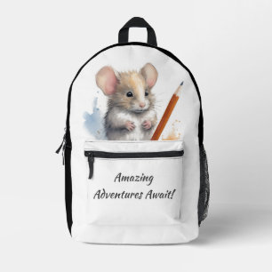 Amazing Adventures Await! Mouse with pencil Printed Backpack