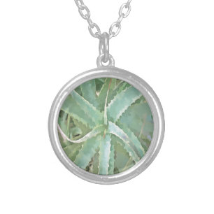 Amazing Aloe Vera Acrylic Art Silver Plated Necklace