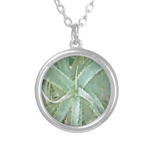 Amazing Aloe Vera Acrylic Art Silver Plated Necklace