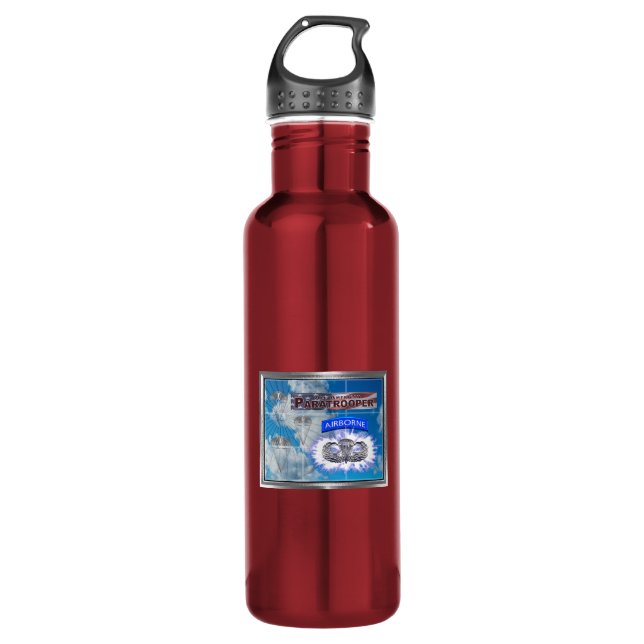 Amazing American Paratrooper and Flag Stainless Steel Water Bottle (Front)