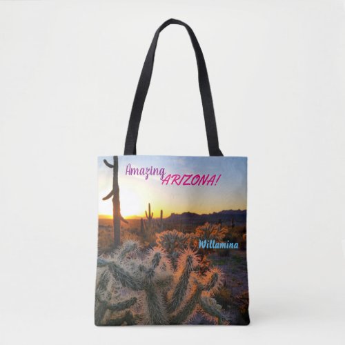 Amazing Arizona  Sunset  Saguaro Cactus Tote Bag