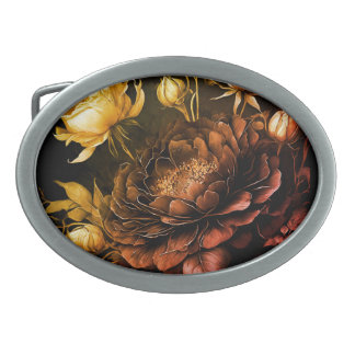Amazing Arrangement Rust Accent Vintage Flowers Belt Buckle