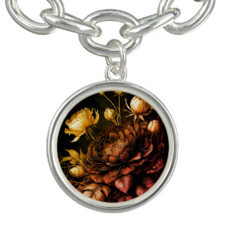 Amazing Arrangement Rust Accent Vintage Flowers Bracelet