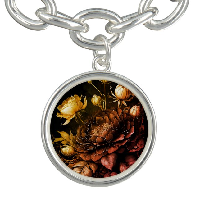 Amazing Arrangement Rust Accent Vintage Flowers Bracelet (Design)