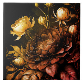 Amazing Arrangement Rust Accent Vintage Flowers Ceramic Tile