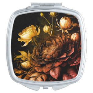 Amazing Arrangement Rust Accent Vintage Flowers Compact Mirror