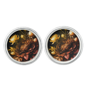 Amazing Arrangement Rust Accent Vintage Flowers Cufflinks