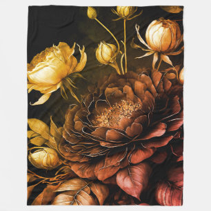 Amazing Arrangement Rust Accent Vintage Flowers Fleece Blanket