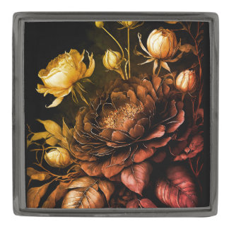 Amazing Arrangement Rust Accent Vintage Flowers Gunmetal Finish Lapel Pin