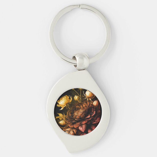 Amazing Arrangement Rust Accent Vintage Flowers Keychain (Front)