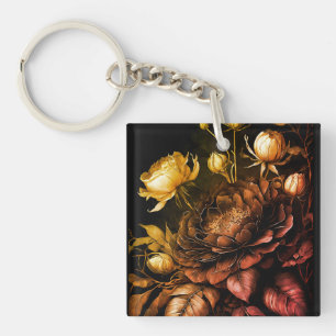 Amazing Arrangement Rust Accent Vintage Flowers Keychain
