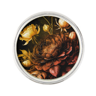Amazing Arrangement Rust Accent Vintage Flowers Lapel Pin