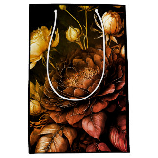 Amazing Arrangement Rust Accent Vintage Flowers Medium Gift Bag