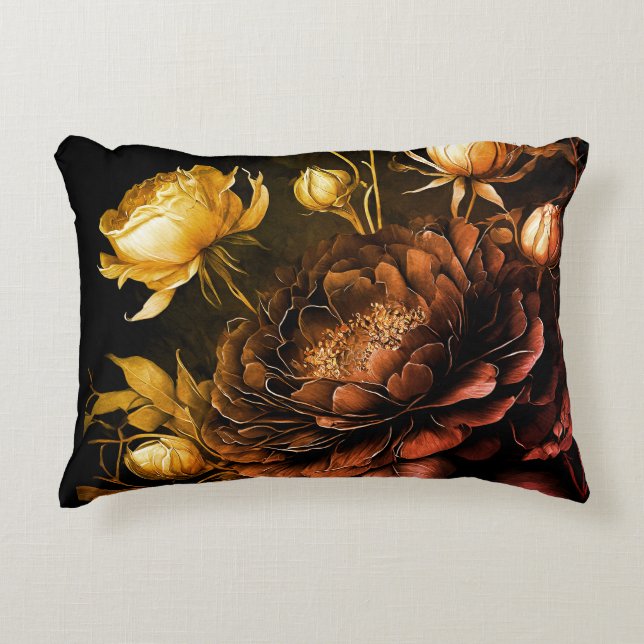 Amazing Arrangement Rust Accent Vintage Flowers Pillow (Front)