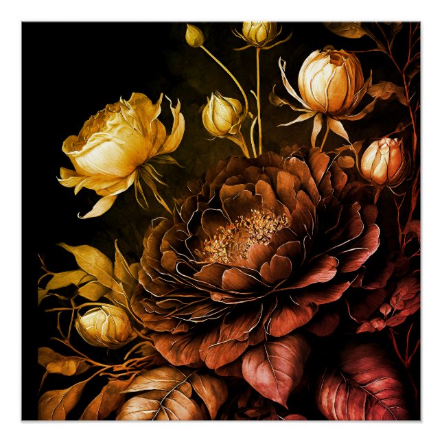 Amazing Arrangement Rust Accent Vintage Flowers Poster (Front)