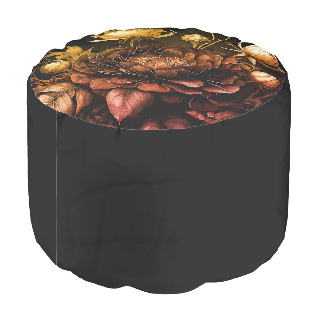 Amazing Arrangement Rust Accent Vintage Flowers Pouf (Angled Back)