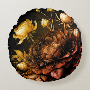 Amazing Arrangement Rust Accent Vintage Flowers Round Pillow