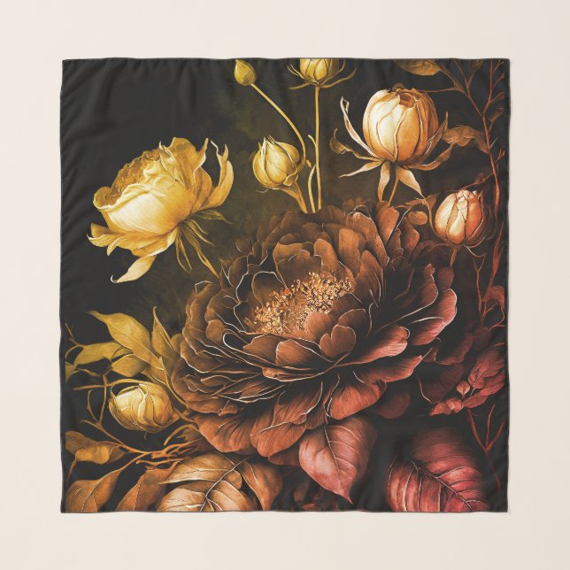 Amazing Arrangement Rust Accent Vintage Flowers Scarf (Front)
