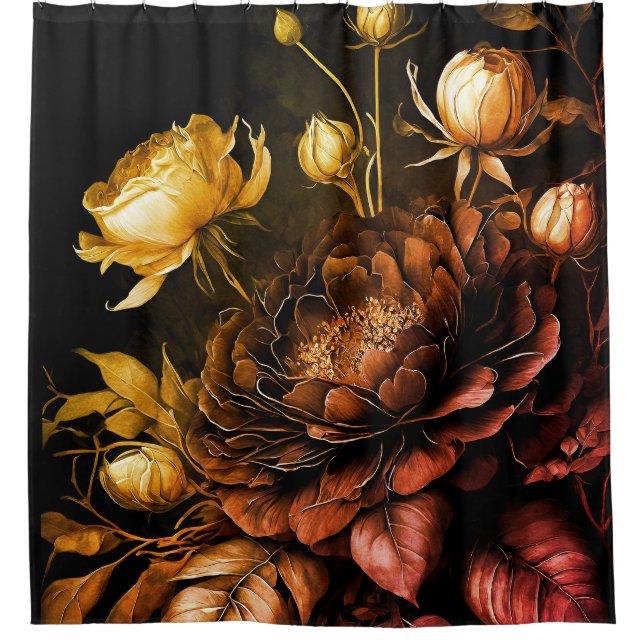 Amazing Arrangement Rust Accent Vintage Flowers Shower Curtain (Front)